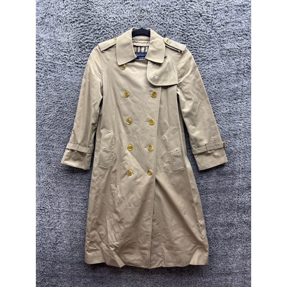 Vintage 90s Burberrys Double-Breasted Trench Coat Khaki Womens Size Petite S/M